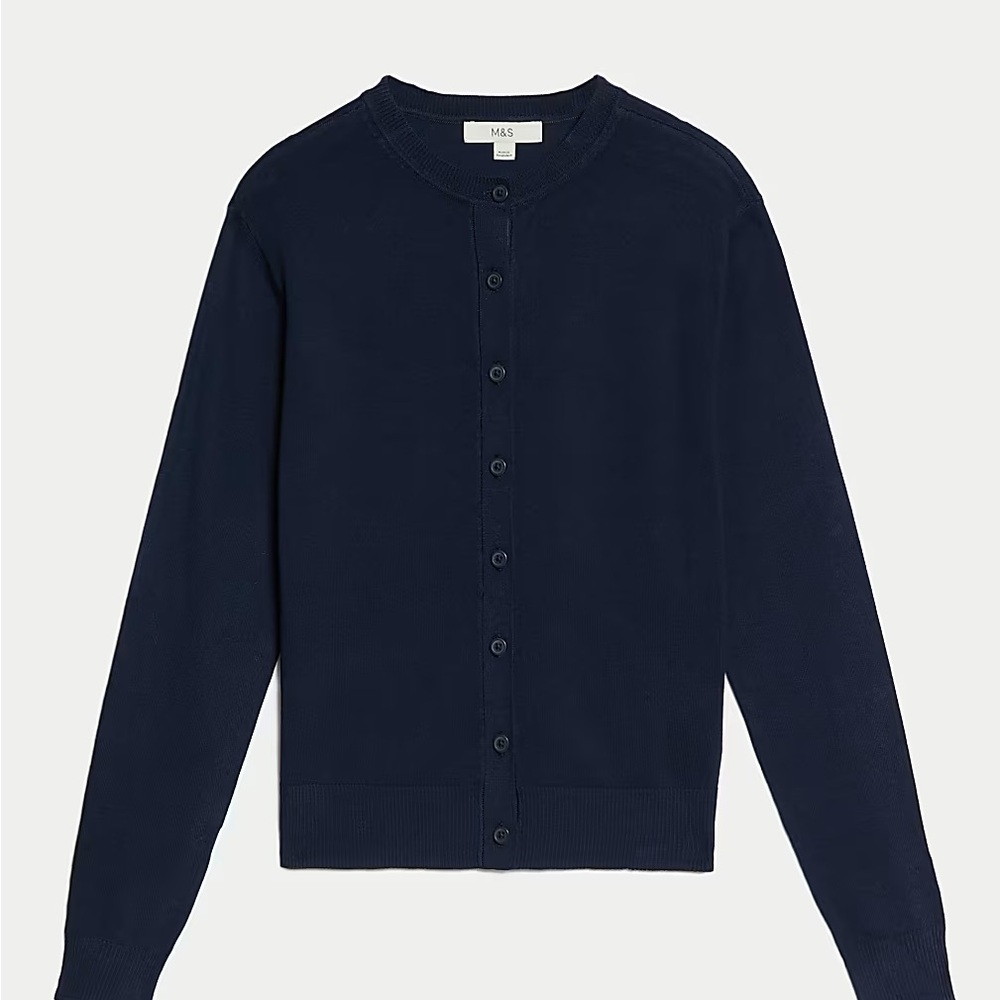 Women’s Classic Blue Button-Front Cardigan Sweater m&s
